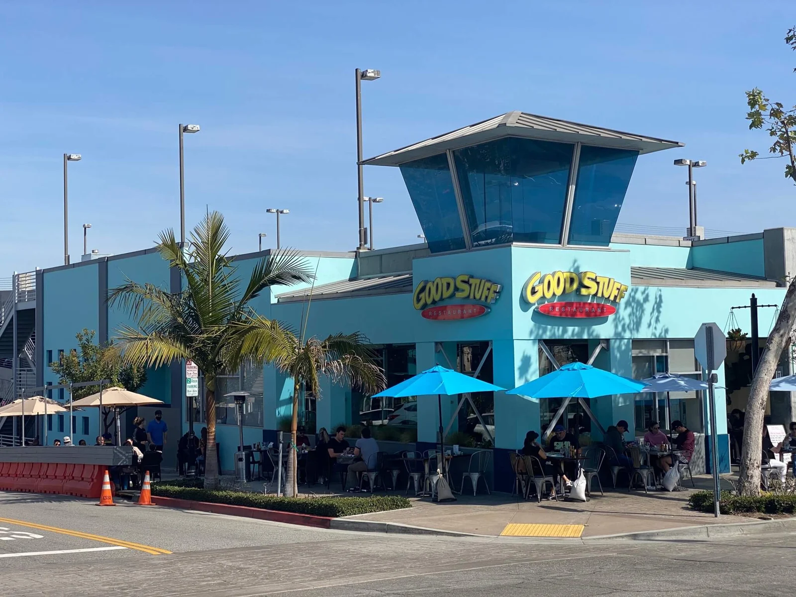 Good Stuff El Segundo restaurant with its blue tower